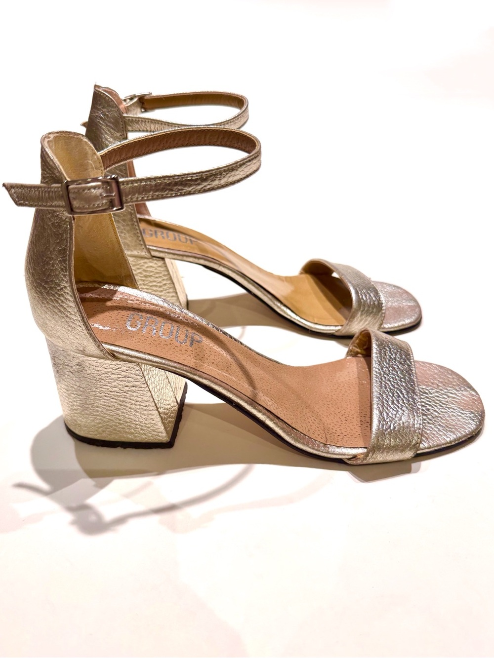 Gold Metallic Ankle-Strap Block Heel Sandals - Women's 8.5 (39)